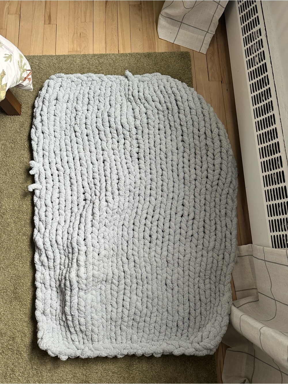 Plush Chunky HandKnit Baby Blanket - Light Gray